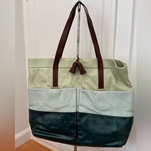 Maliparmi Tricolor Leather Tote in Mint, Sage and Dark Green with Brown Straps
